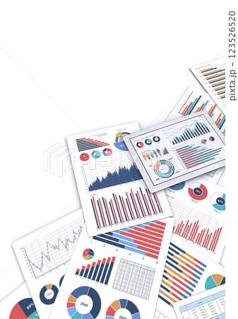 データを表示するタブレットPCとビジネス資料、データ分析・検討のイメージ データを表示するタブレットPCとビジネス資料、データ分析・検討のイメージ 123526520