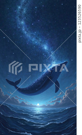 海面にジャンプするクジラ 123526590
