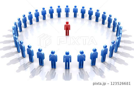 人型アイコンの円陣、1人の代表者の周りを囲むサークル風景 人型アイコンの円陣、1人の代表者の周りを囲むサークル風景 123526681