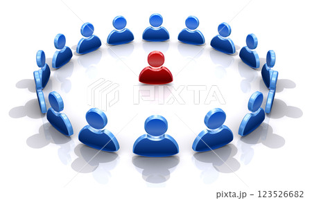 人型アイコンの円陣、1人の代表者の周りを囲むサークル風景 123526682