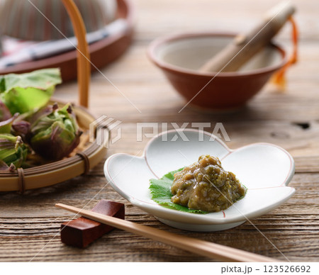 早春の食材 ふき味噌 ( ふきのとう味噌 ) 早春の食材 ふき味噌 ( ふきのとう味噌 ) 123526692