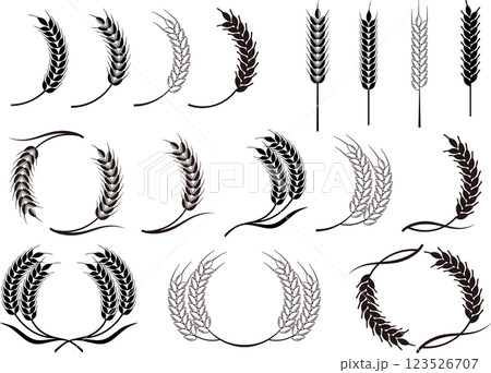 シンプルな麦穂4種のバリエーション　 アイコン フレーム ロゴ　　シンボル	 123526707