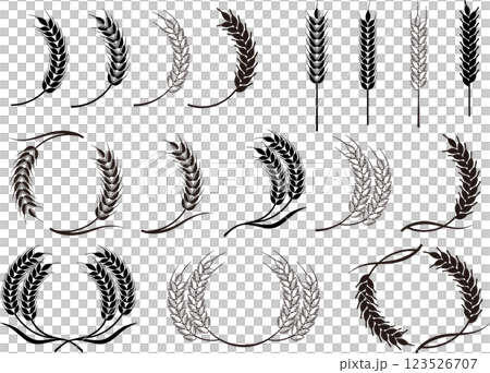 シンプルな麦穂4種のバリエーション　 アイコン フレーム ロゴ　　シンボル	 123526707