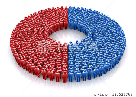 人々の分裂・分断、人型アイコンの集団、世論調査の動向予想や結果 123526763