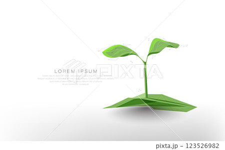 Low Poly Green Sprout Growing from Soil on White Background Low Poly Green Sprout Growing from Soil on White Background 123526982