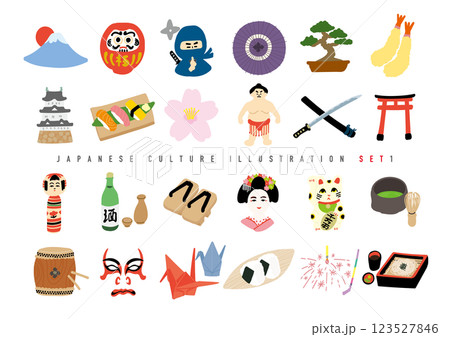 日本の手描きイラストセット 日本の手描きイラストセット 123527846