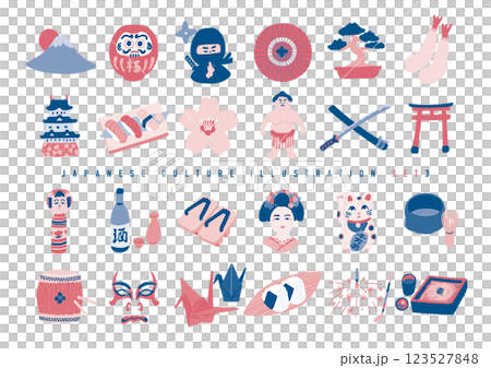 Japanese hand-drawn illustration set, 2-color version Japanese hand-drawn illustration set, 2-color version 123527848