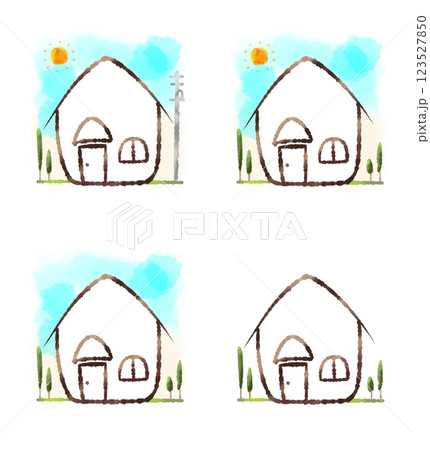 かわいいシンプルな一軒家イラストセット マイホーム かわいいシンプルな一軒家イラストセット マイホーム 123527850
