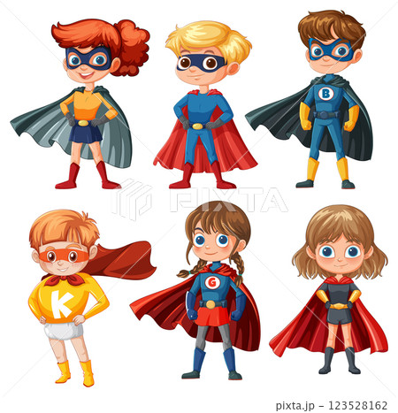 Superhero Kids in Colorful Costumes 123528162