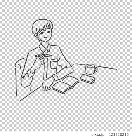 A person thinking about what to write Line drawing 123528216