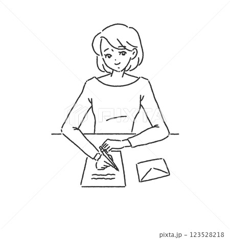 手紙を書く女性 線画 手紙を書く女性 線画 123528218
