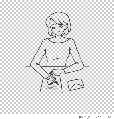 手紙を書く女性 線画 手紙を書く女性 線画 123528218