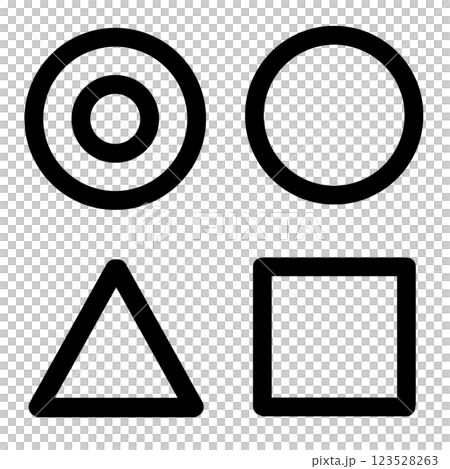 雙圓、圓形、三角形和正方形的插圖。 123528263