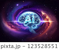 (AI)AI brain in space_background_Generative AI_イラ 123528551