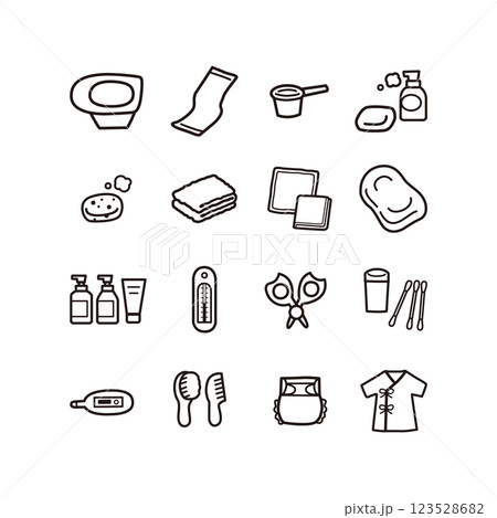 赤ちゃん沐浴グッズアイコンセット 赤ちゃん沐浴グッズアイコンセット 123528682