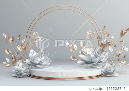 Elegant Minimalist Podium with Botanical Elements 123528745