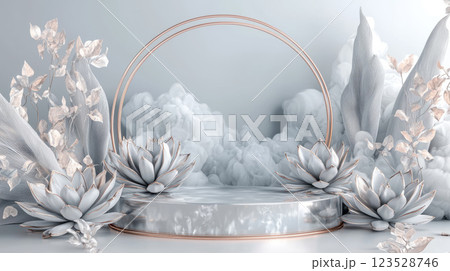 Elegant Minimalist Podium with Botanical Elements 123528746