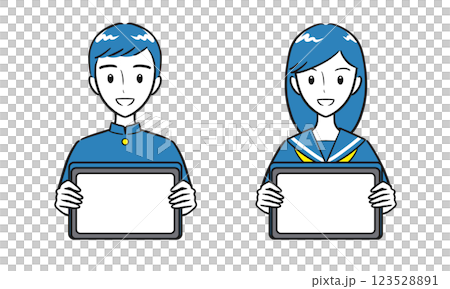 Set of male and female students holding tablets (simple) Set of male and female students holding tablets (simple) 123528891