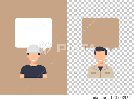 Illustration of a worker with speech bubbles Illustration of a worker with speech bubbles 123528920
