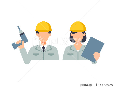 作業着を着た男性と女性のイラスト 作業着を着た男性と女性のイラスト 123528929