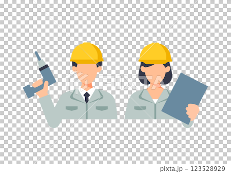 穿著工作服的男人和女人的插圖 穿著工作服的男人和女人的插圖 123528929