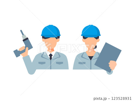 作業着を着た男性と女性のイラスト 作業着を着た男性と女性のイラスト 123528931