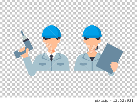 作業着を着た男性と女性のイラスト 作業着を着た男性と女性のイラスト 123528931