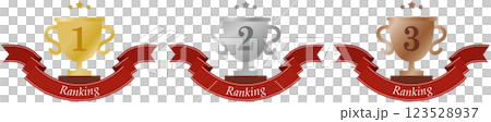 リボンとトロフィーの上に人気ランキング 123528937