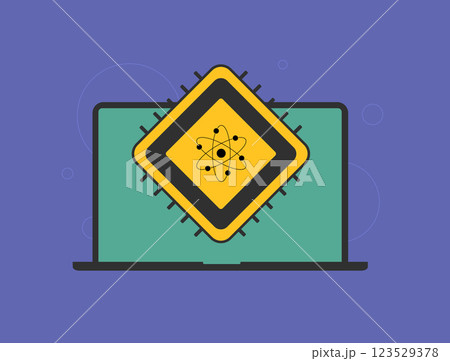 Quantum processor showcasing advanced computing, futuristic chip technology and quantum circuits. Perfect for AI, machine learning and high-performance computing vector illustration with icons Quantum processor showcasing advanced computing, futuristic chip technology and quantum circuits. Perfect for AI, machine learning and high-performance computing vector illustration with icons 123529378