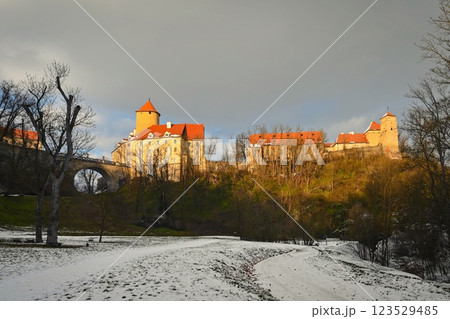 Beautiful Gothic castle Veveri. The city of Brno at the Brno dam. South Moravia - Czech Republic - Central Europe. Beautiful Gothic castle Veveri. The city of Brno at the Brno dam. South Moravia - Czech Republic - Central Europe. 123529485