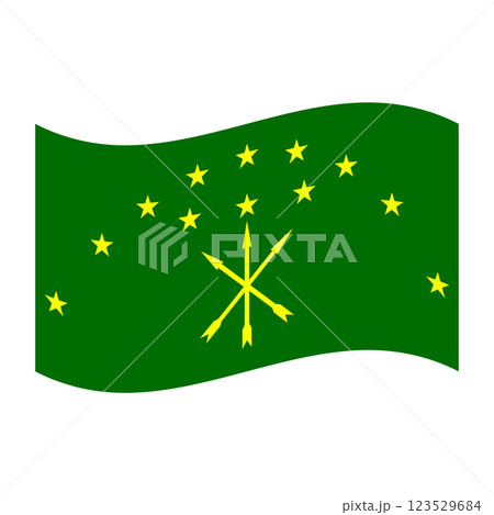 Adygea National Flag with Green Background and Yellow Stars Arrows 123529684
