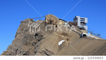 Peak walk, suspension bridge linking two peaks, Glacier 3000, Switzerland. 123530055