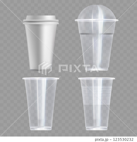 Transparent Plastic Cups Set Realistic Mockup Collection Vector 123530232