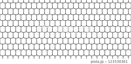 Shingles roof seamless pattern. House roof tile texture. Geometric shape design. Metal construction grid. Fish scales. Vector illustration isolated on white background 123530361