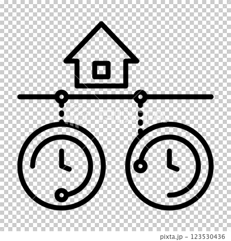 勤務間インターバルのイメージアイコン。労働時間と次の勤務時間の間には自宅があります。 勤務間インターバルのイメージアイコン。労働時間と次の勤務時間の間には自宅があります。 123530436