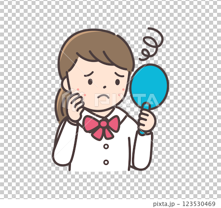 ニキビが気になる制服姿の女子中高生 123530469