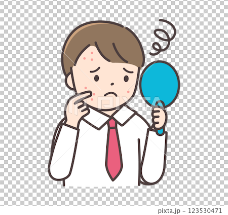 A male junior high school student in uniform who is concerned about rough skin 123530471