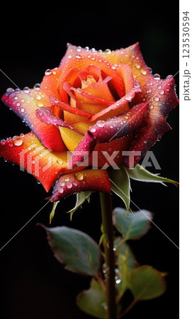 A wonderful orange rose with raindrops. Close-up. Macro photography	 123530594