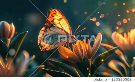 Flower adorned with a butterfly 123530598