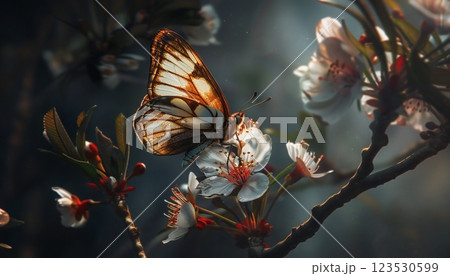 Butterfly perched on a blossom 123530599