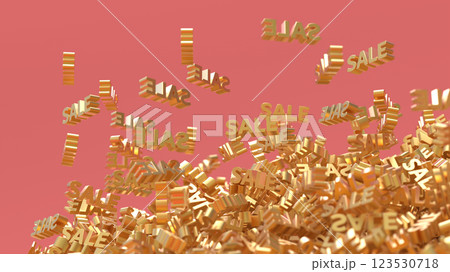 セール期間素材、金色のセールのテキストが山積みレンダリングCG背景 セール期間素材、金色のセールのテキストが山積みレンダリングCG背景 123530718