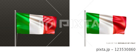 Realistic national flag of Republic of Italy on metal flagpole 123530860