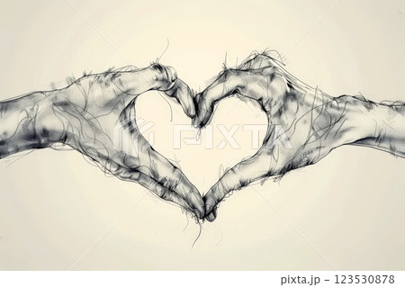 Diverse hands forming a heart shape together, symbolizing unity and love. AI generative 123530878
