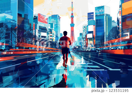 marathon poster in Tokyo. illustrator background .Generative AI marathon poster in Tokyo. illustrator background .Generative AI 123531195