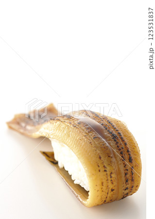 炙り穴子の一本握りを白背景で撮影 炙り穴子の一本握りを白背景で撮影 123531837