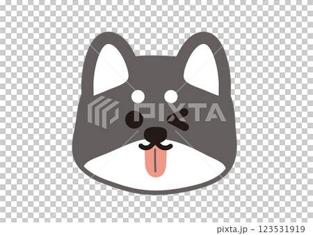 一隻黑色柴犬眨眼並伸出舌頭的俏皮而簡單的插圖 123531919