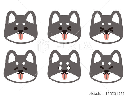 舌を出しているかわいい黒柴の表情イラストセット 123531951