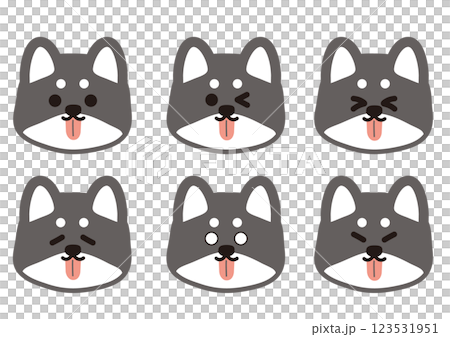 舌を出しているかわいい黒柴の表情イラストセット 123531951