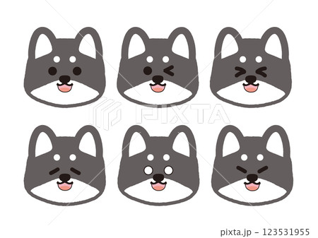 口元は笑っているかわいい黒柴の表情イラストセット 123531955