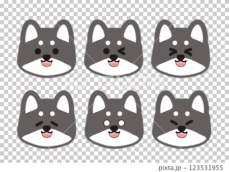 口元は笑っているかわいい黒柴の表情イラストセット 123531955